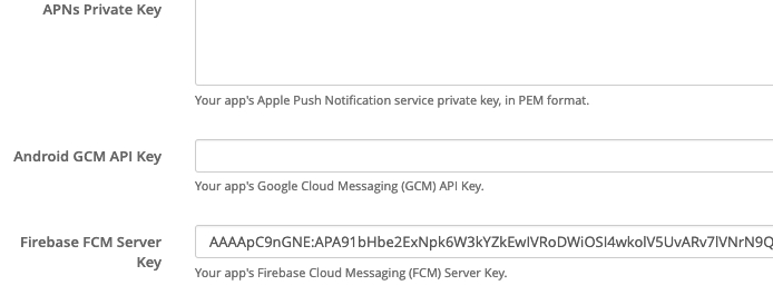 Adding the Firebase FCM Server Key Field to the existing Admin UI